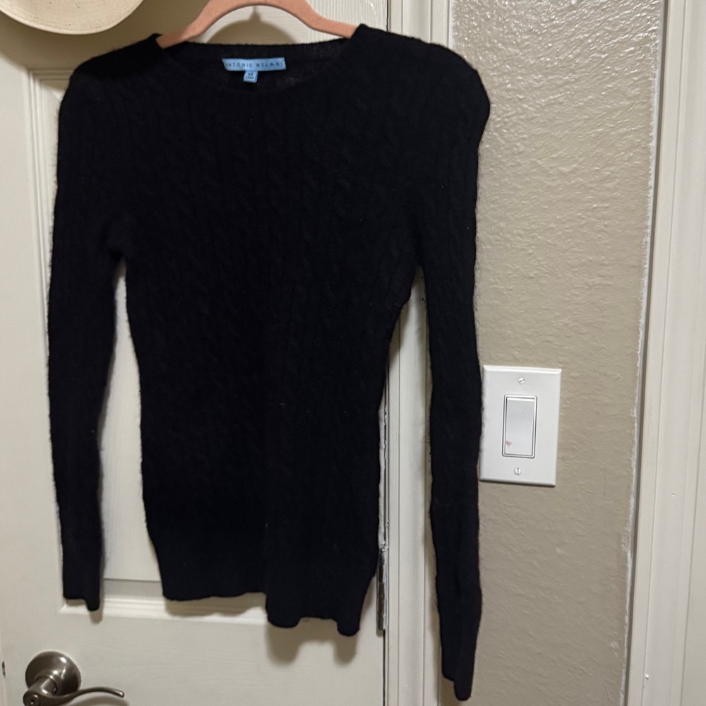 ANTONIO MELANI 100% Cashmere Black Cable Knit Sweater